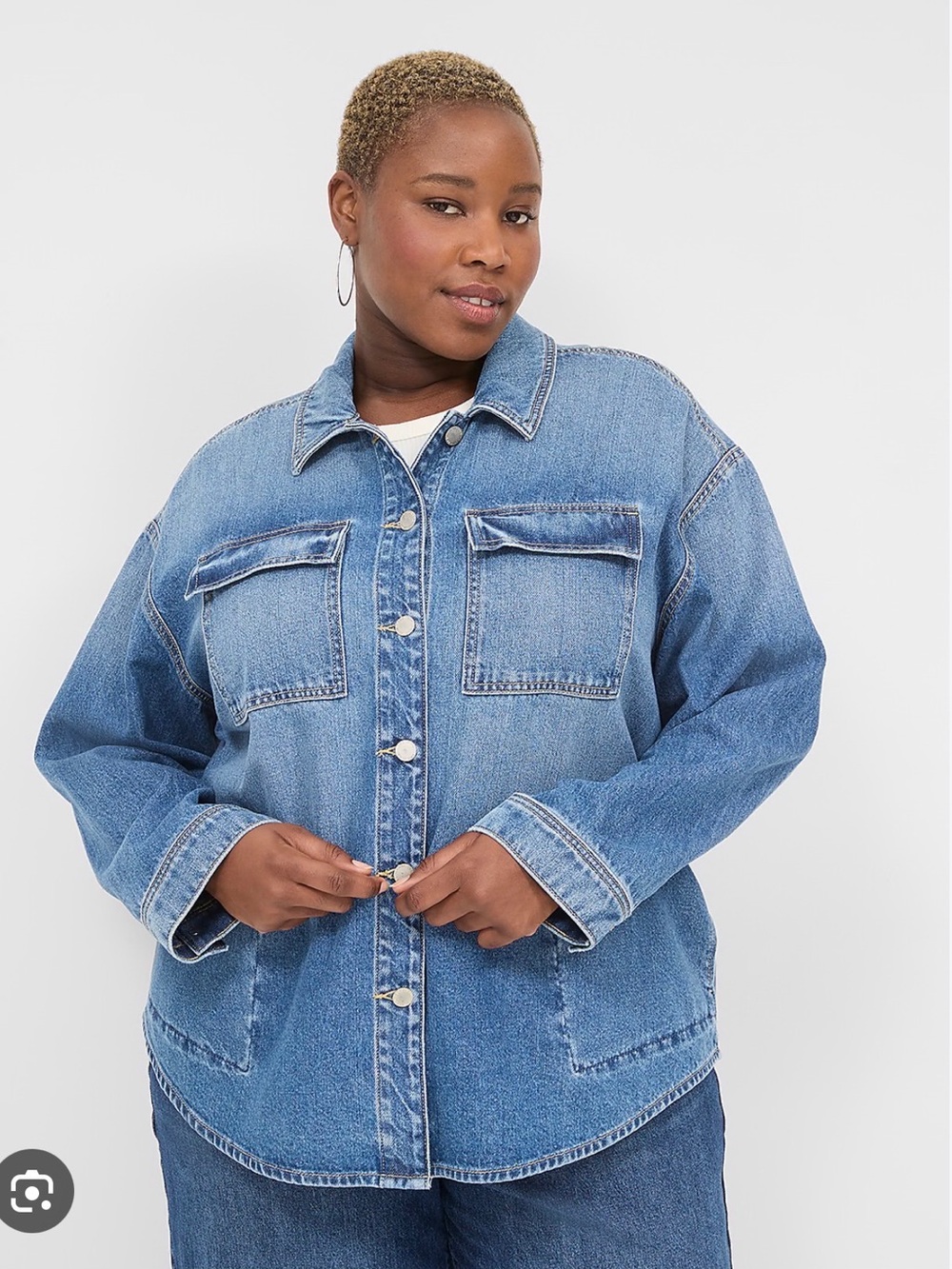 Lane Bryant Light Blue Denim Button-Front Shirt Jacket
